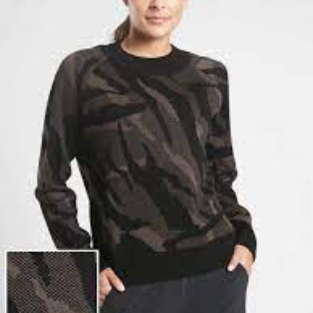 Athleta Jacqard Crew Sweater Black Camo XXS